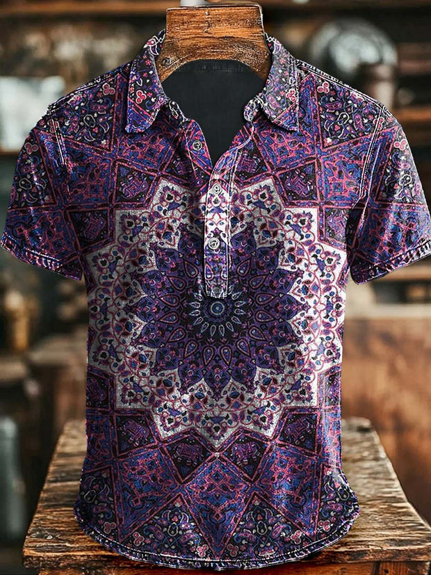 Mandala Print Casual Short Sleeve Polo Shirt