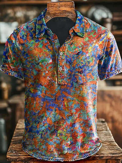 Art Abstract Colorful Printed Casual Short Sleeve Polo Shirt