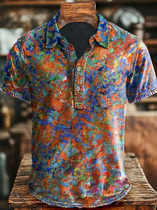 Art Abstract Colorful Printed Casual Short Sleeve Polo Shirt