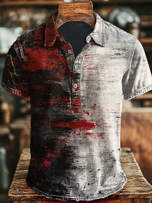 Art Oil Painting Gradient Printing Casual Short Sleeve Polo Shirt