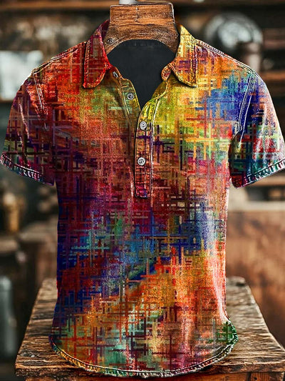 Art Colorful Irregular Pattern Printed Casual Short Sleeve Polo Shirt