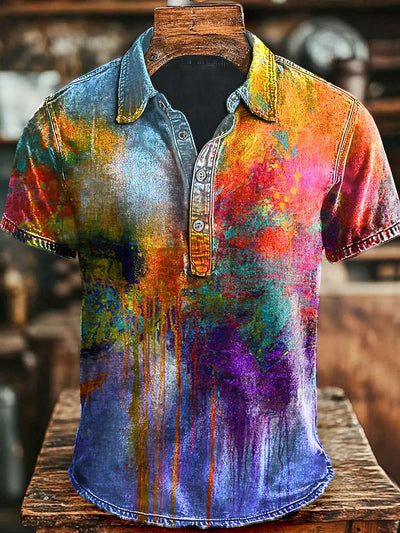 Art Abstract Gradient Painting Printing Casual Short Sleeve Polo Shirt