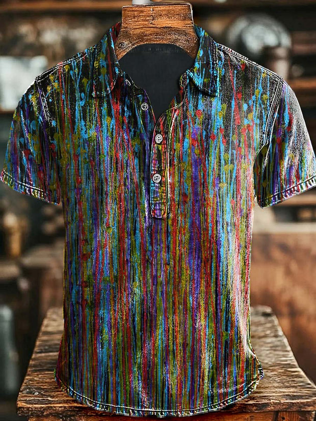 Art Painted Stripe Printed Casual Short Sleeve Polo Shirt