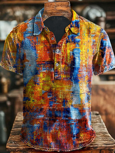 Art Abstract Gradient Print Casual Polo Shirt