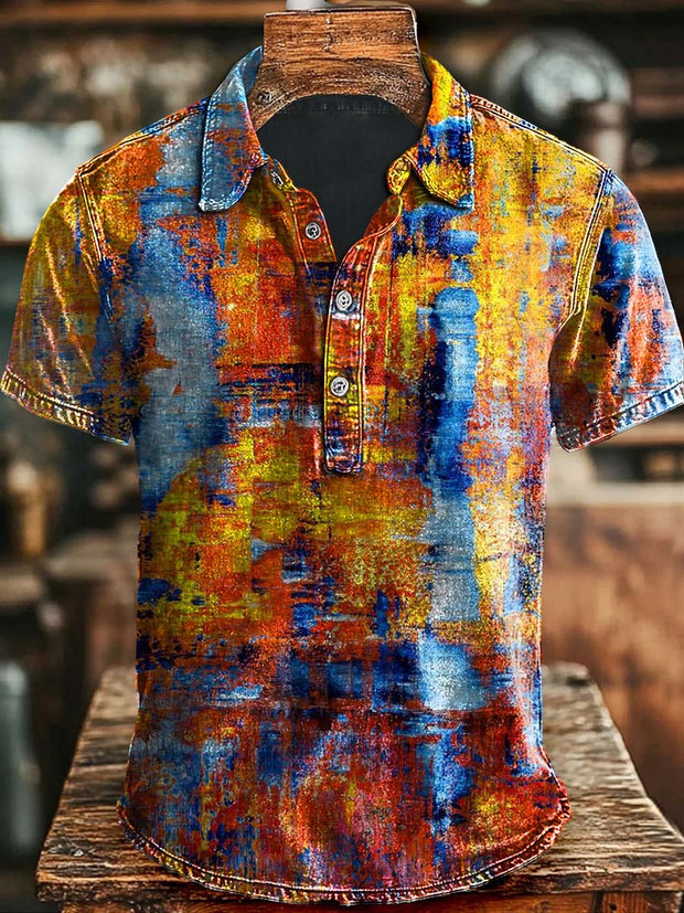 Art Abstract Gradient Print Casual Polo Shirt