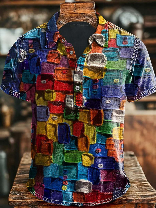Art Abstract Colorful Print Casual Polo Shirt