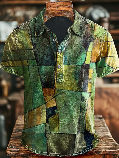 Art Abstract Irregular Print Casual Polo Shirt