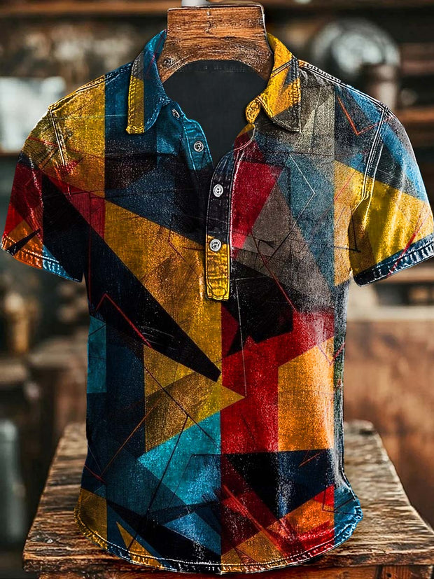 Art Abstract Colorful Irregular Print Casual Polo Shirt