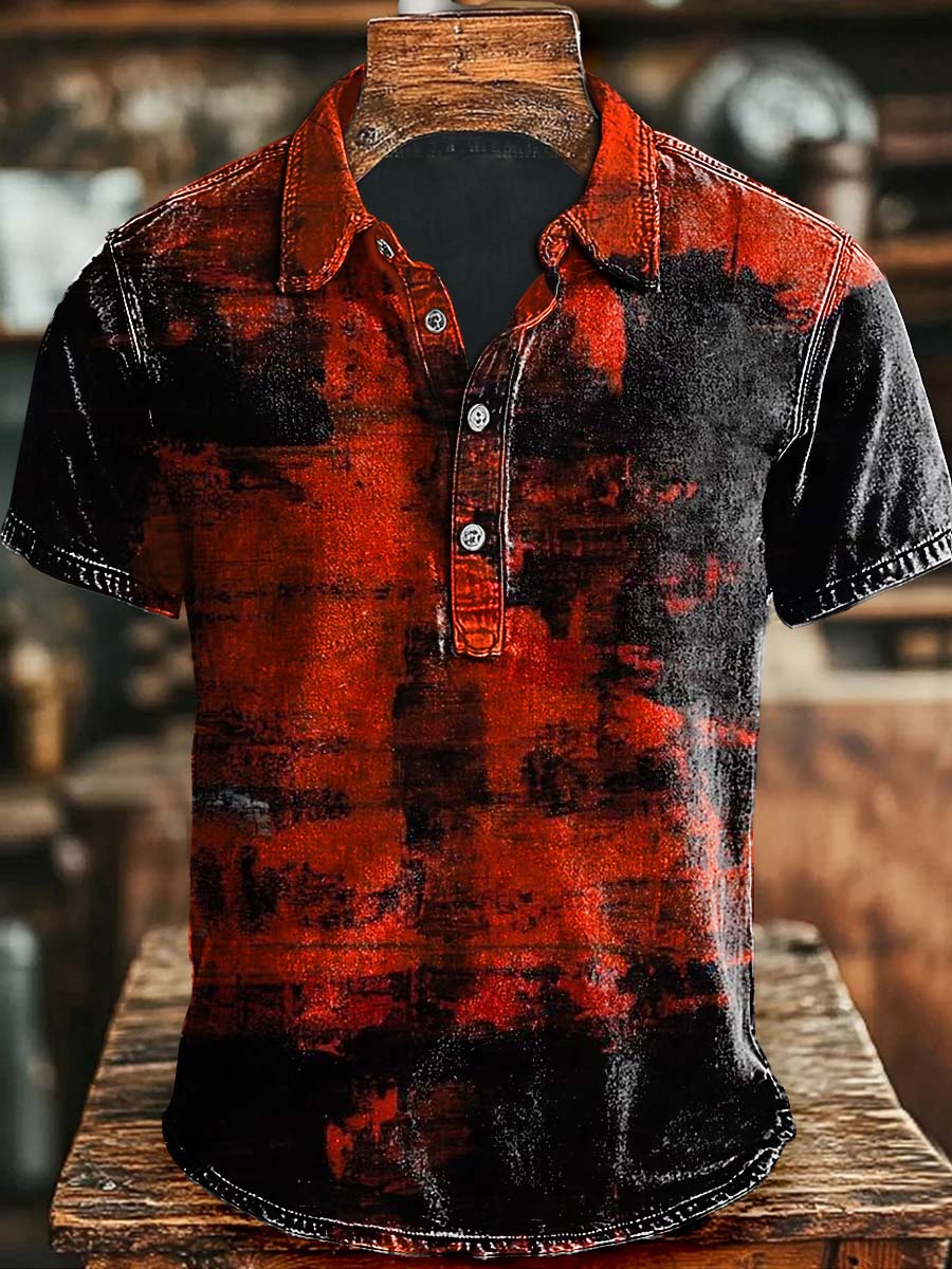 Art Gradient Color Block Print Casual Polo Shirt