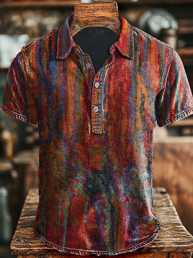 Colorful Stripe Printed Casual Polo Shirt
