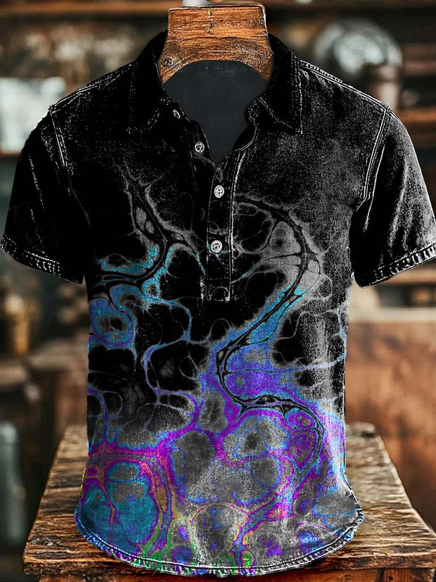 Abstract Gradient Wave Print Casual Polo Shirt
