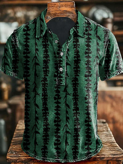 Vintage Floral Print Casual Polo Shirt