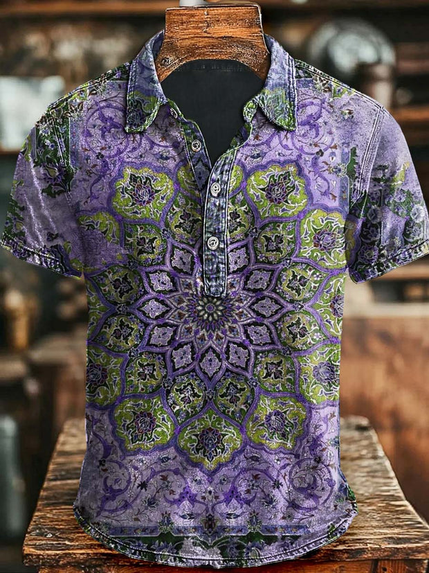 Vintage Ethic Art Print Causal Short Sleeve Polo T-shirt