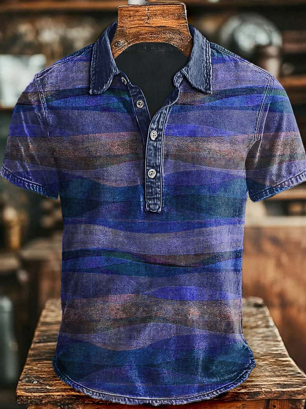 Vintage Desert Art Print Casual Stylish Short Sleeve Polo Shirt