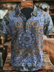 Vintage Ethic Art Print Causal Short Sleeve Polo T-shirt
