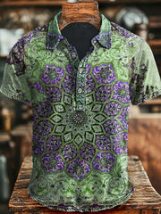 Vintage Ethic Art Print Causal Short Sleeve Polo T-shirt