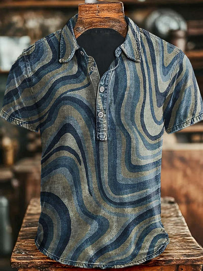 Vintage Striped Print Casual and Stylish Short-Sleeved Polo Shirt