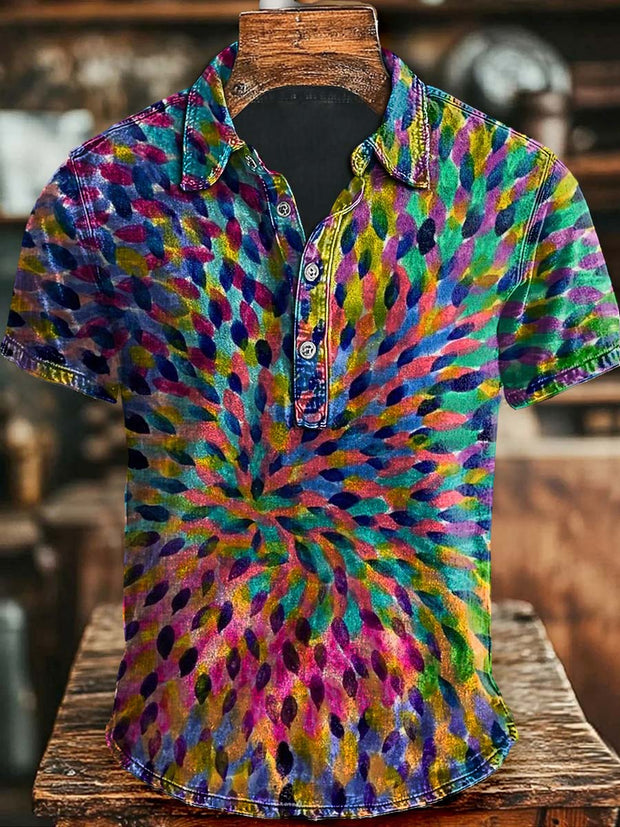 Art Colorful Pen and Ink Print Casual Short Sleeve Polo Shirt