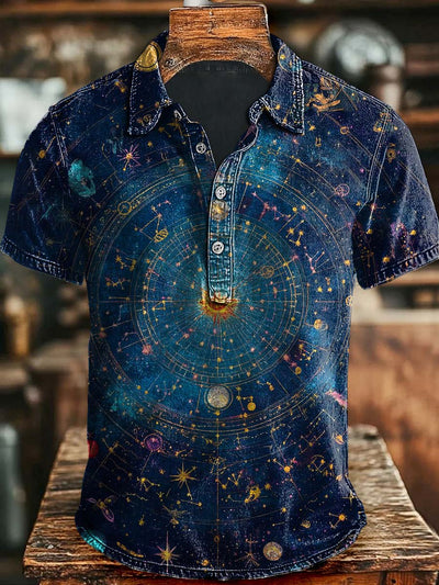 Tarot Constellation Printed Casual Short Sleeve Polo Shirt