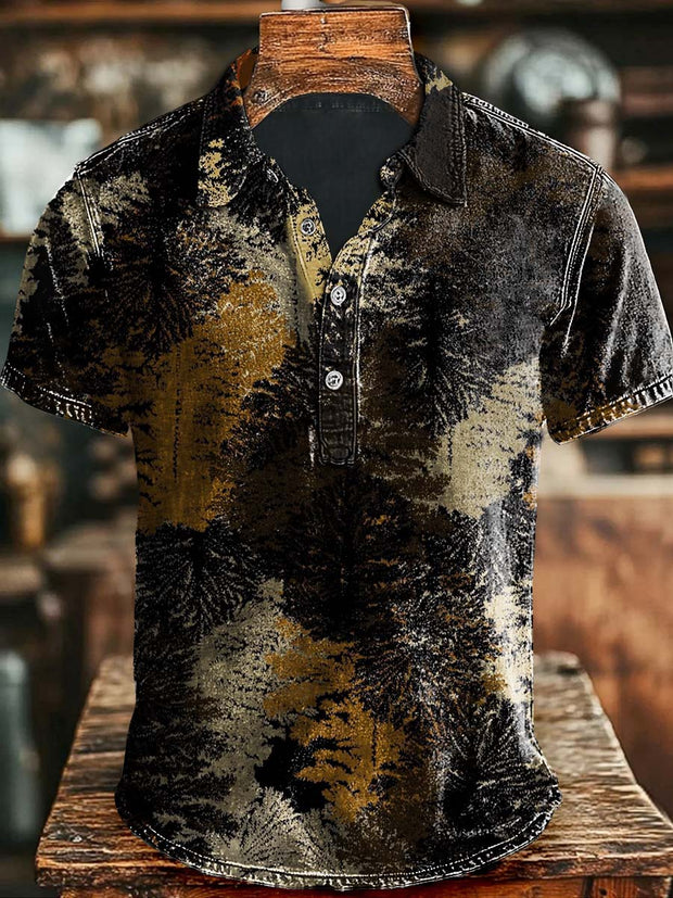 Abstract Ink Forest Print Casual Short Sleeve Polo Shirt