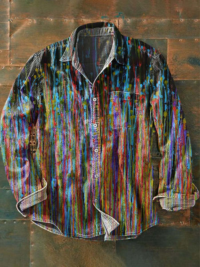 Men's Art Color Line Painting Print Casual Long Sleeve Shirt