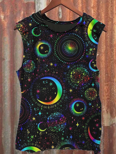 Galaxy Dazzle Stars and Moon Print Casual Tank Top