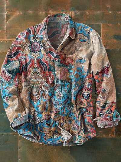 Men's Vintage Floral Print Casual Long Sleeve Shirt