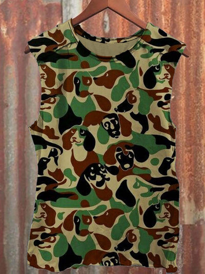 Abstract Camo Puppy Print Casual Vest Top