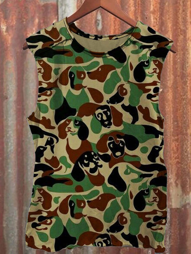 Abstract Camo Puppy Print Casual Vest Top