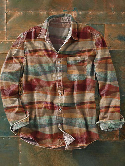 Men's Vintage Desert Art Print Casual Long Sleeve Shirt
