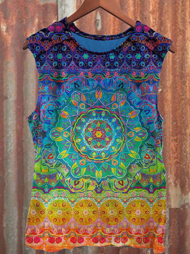 Colorful Gradient Mandala Print Tank Top