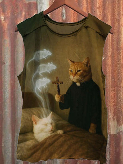 Exorcist Cat Print Casual Tank Top