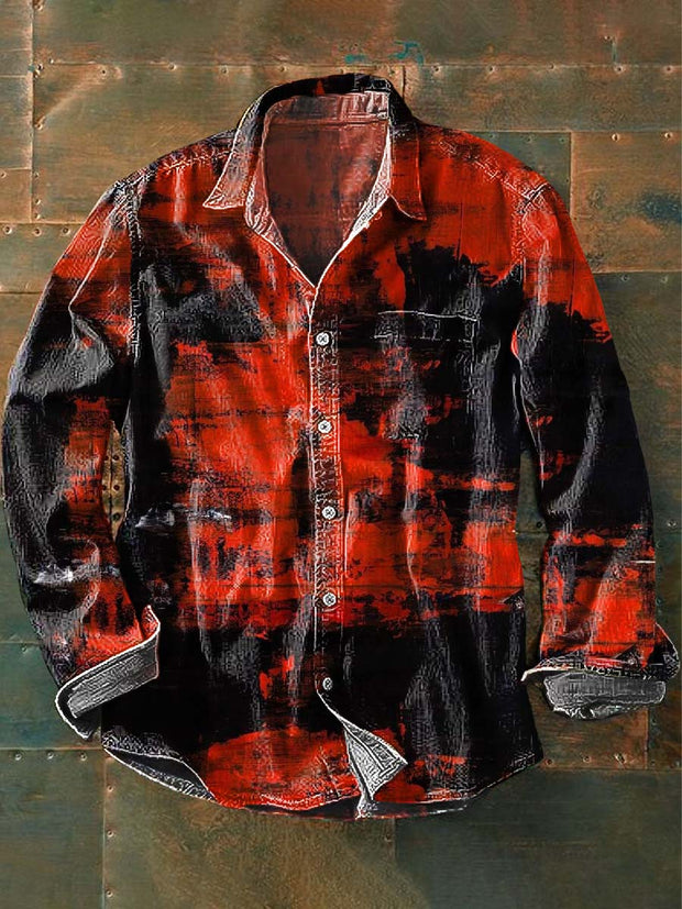 Men's Art Abstract Color Block Print Casual Long Sleeve Shirt