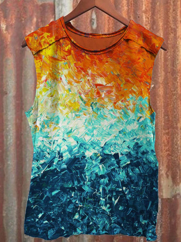 Art Clash Print Casual Tank Top