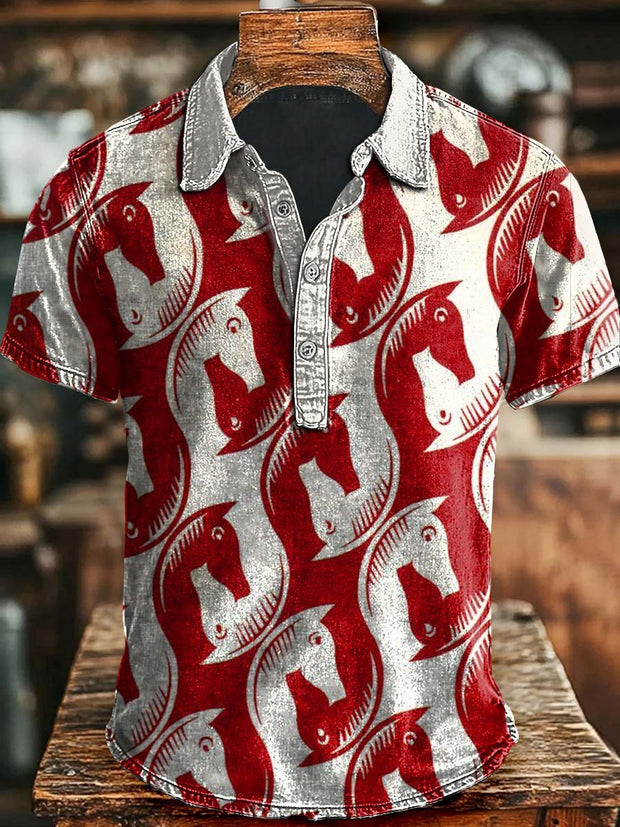 Vintage Art Horse Casual Printed Short Sleeve Polo Shirt