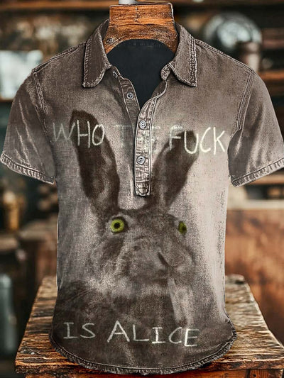 Funny Smoking Rabbit Print Casual Short Sleeve Polo Shirt