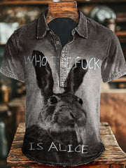 Funny Smoking Rabbit Print Casual Short Sleeve Polo Shirt