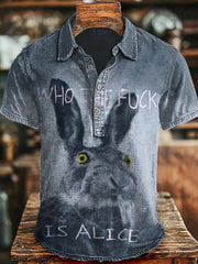 Funny Smoking Rabbit Print Casual Short Sleeve Polo Shirt