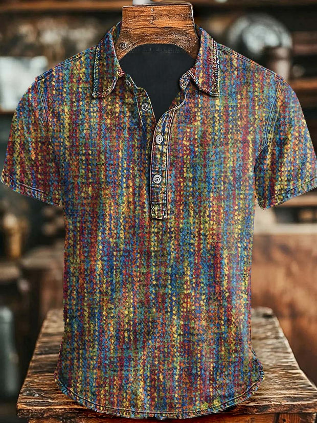 Colorful Striped Printed Short Sleeve Polo Shirt