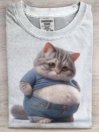 Big Belly Cat Printed Casual Short Sleeve T-Shirt