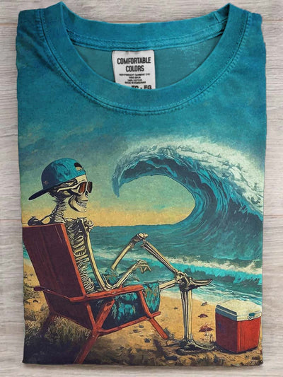 Summer Skull Wave Print Casual Short Sleeve T-Shirt