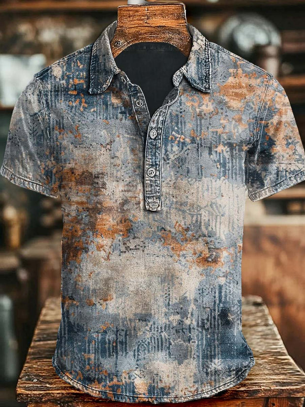 Vintage Art Abstract Gradient Print Short Sleeve Polo Shirt