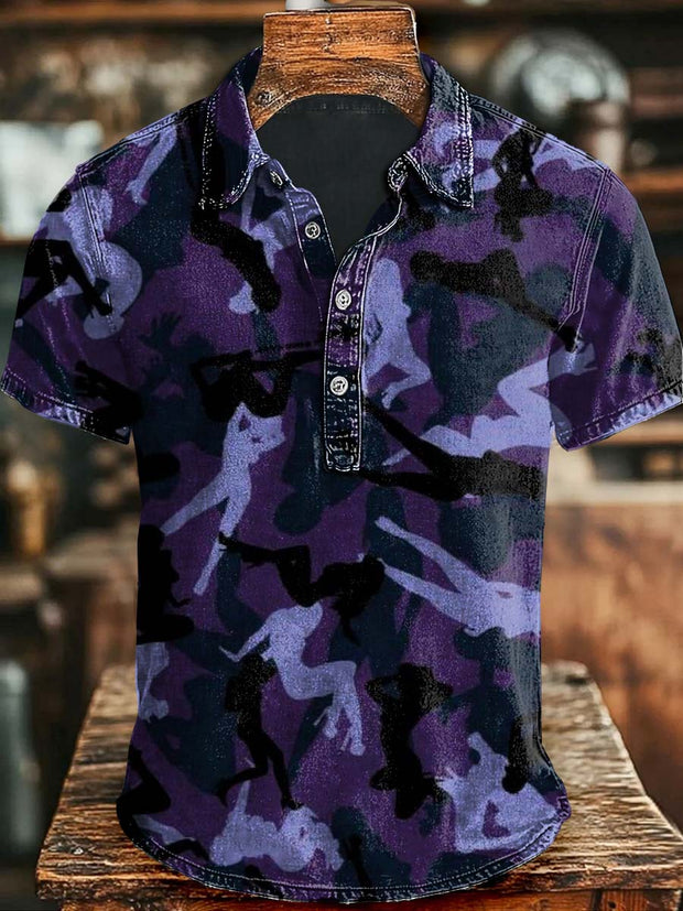 Abstract Camouflage Casual Printed Short Sleeve Polo Shirt