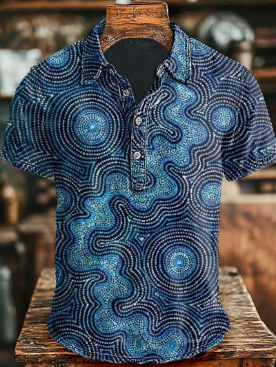 Art Irregular Casual Print Short Sleeve Polo Shirt