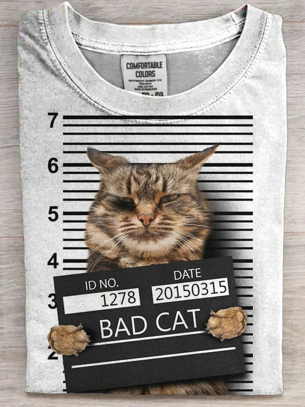 Fun Wanted Bad Cat Casual Printed Short Sleeve T-Shirt