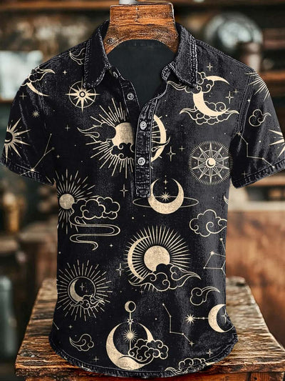 Sun, Moon & Stars Casual Printed Short Sleeve Polo Shirt