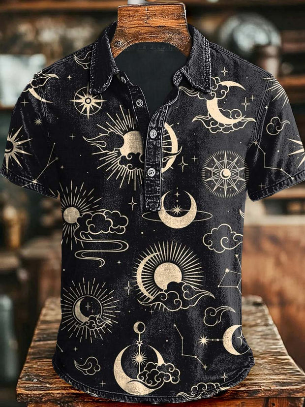 Sun, Moon & Stars Casual Printed Short Sleeve Polo Shirt