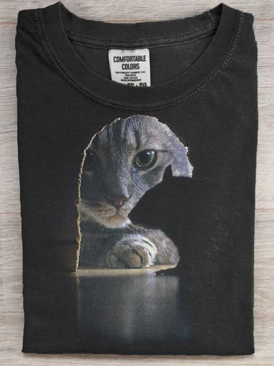 Fun Cat Vision Casual Printed Short Sleeve T-Shirt