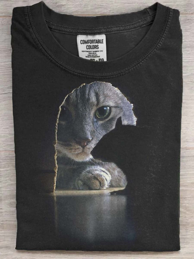 Fun Cat Vision Casual Printed Short Sleeve T-Shirt