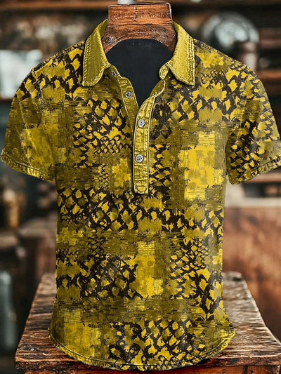 Vintage Art Irregular Plaid Casual Printed Short Sleeve Polo Shirt